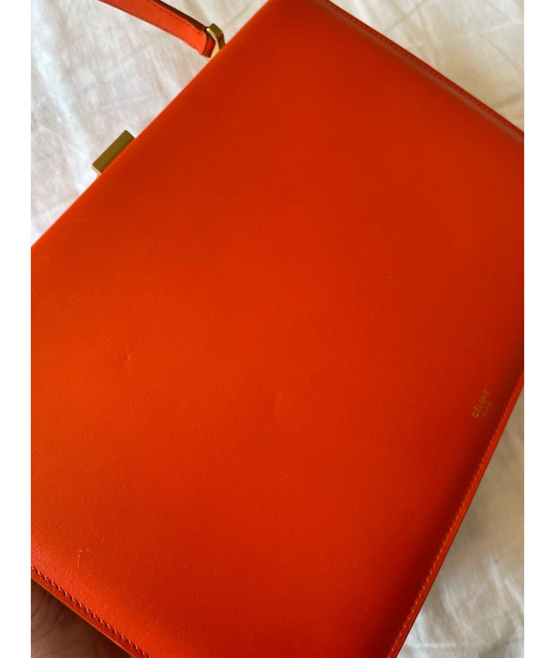 CELINE Оранжевая кожаная сумка с короткими ручками, фото 3