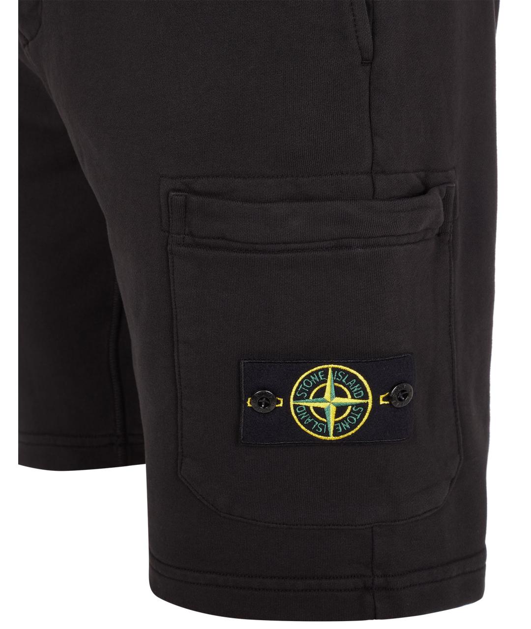 STONE ISLAND Черные хлопковые шорты, фото 3