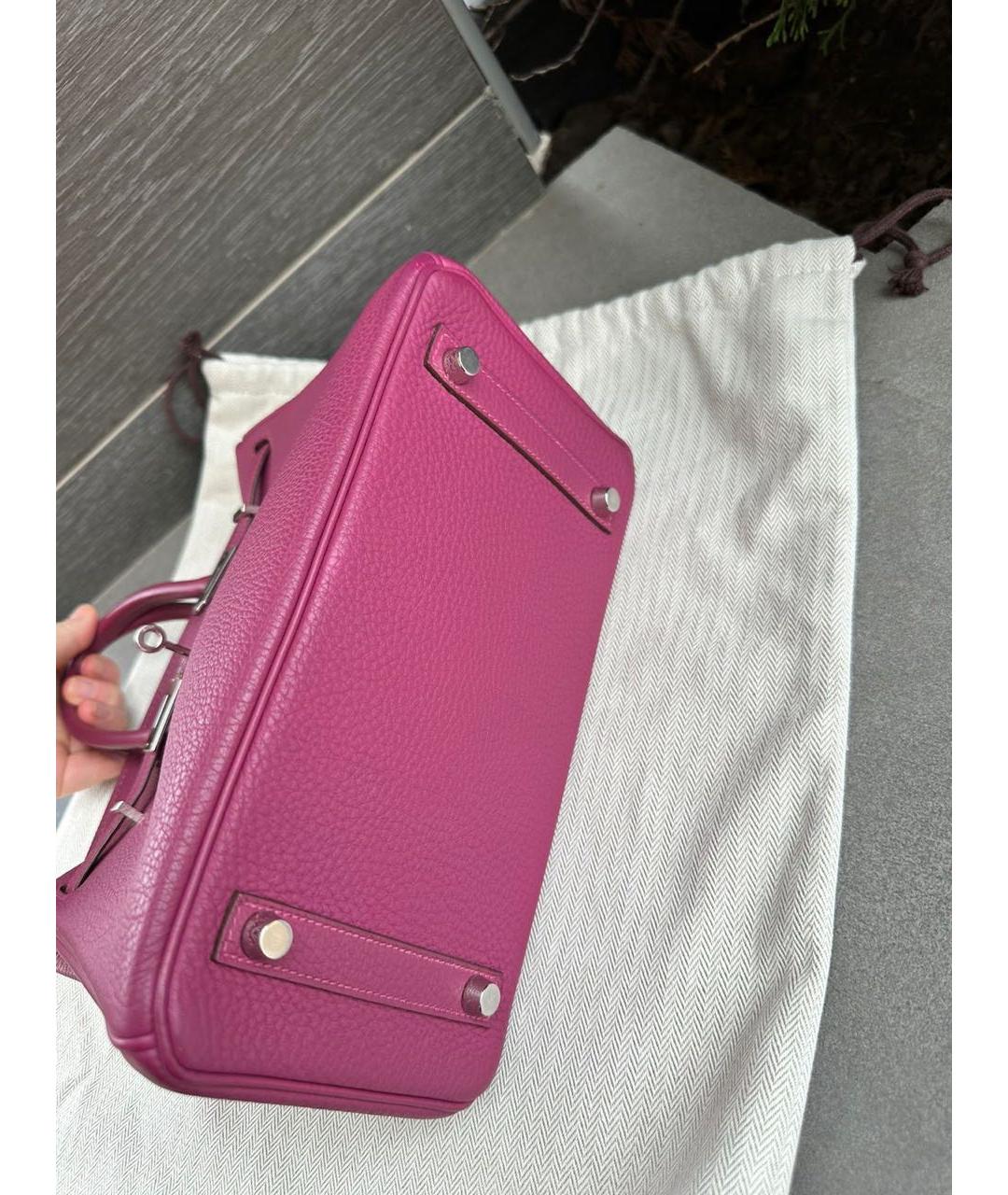 HERMES Розовая кожаная сумка с короткими ручками, фото 6