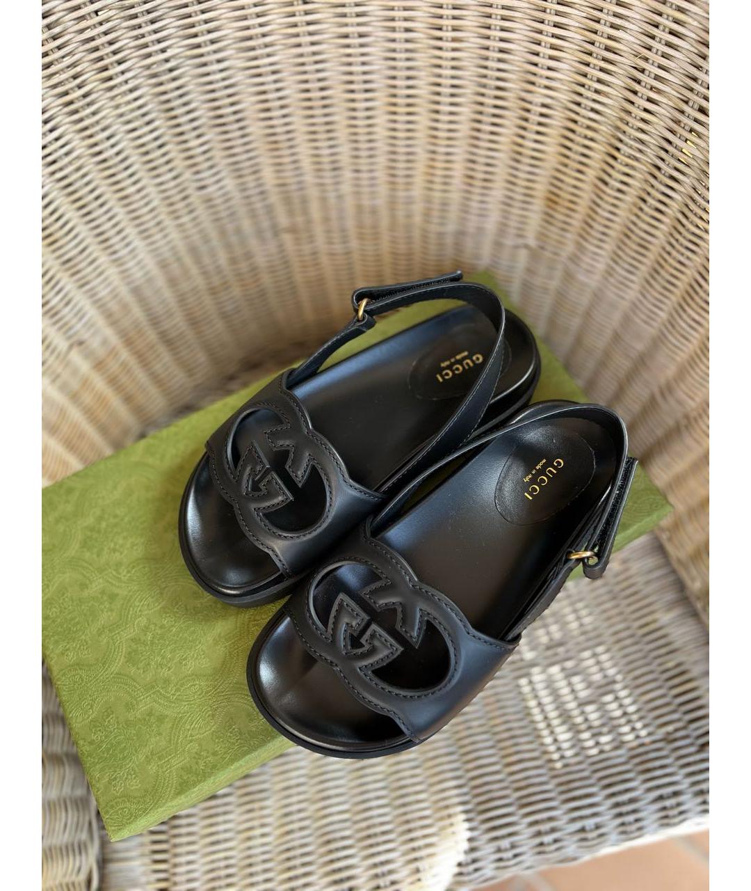 GUCCI Черные кожаные сандалии, фото 3