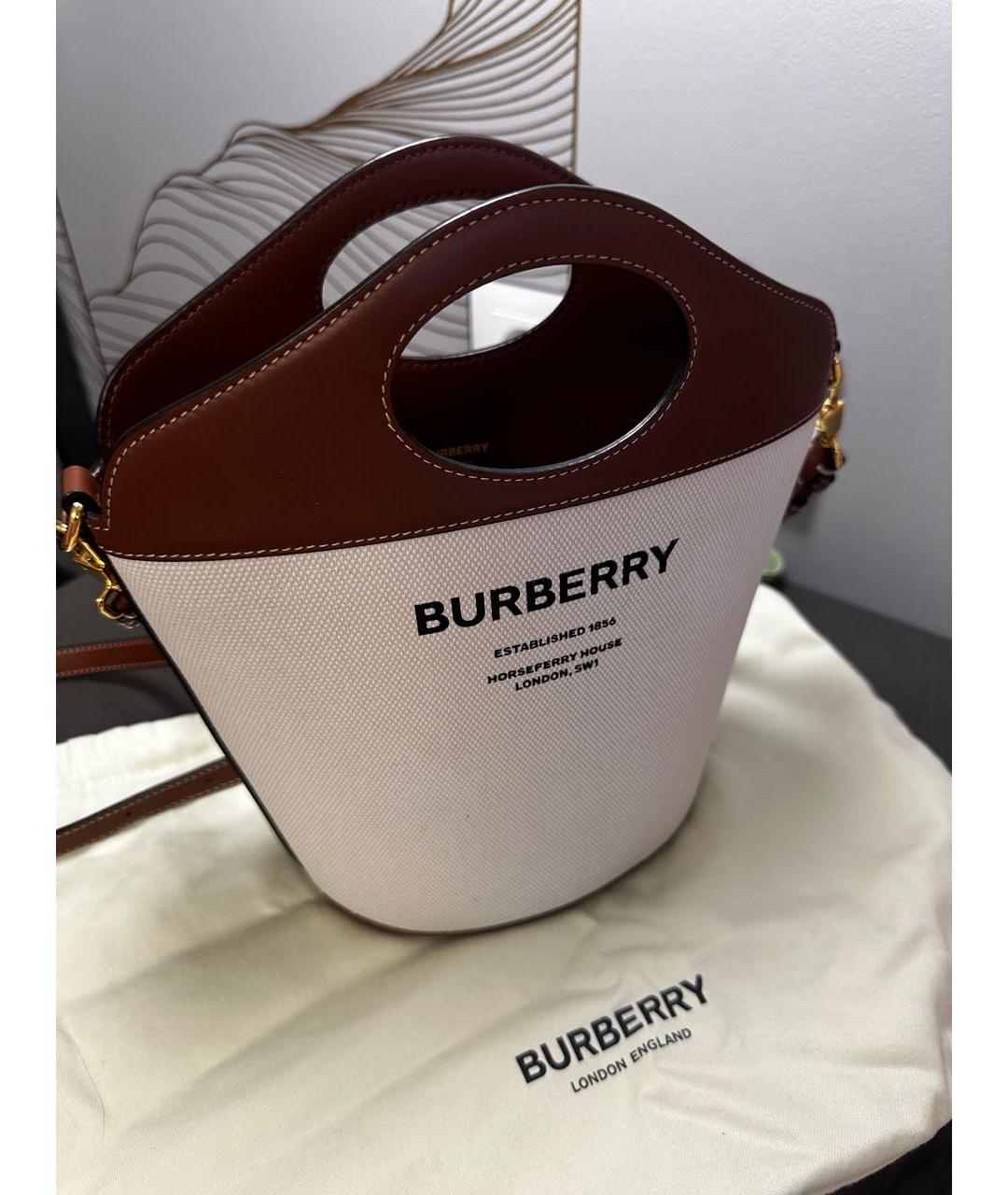 BURBERRY Бежевая тканевая сумка тоут, фото 2