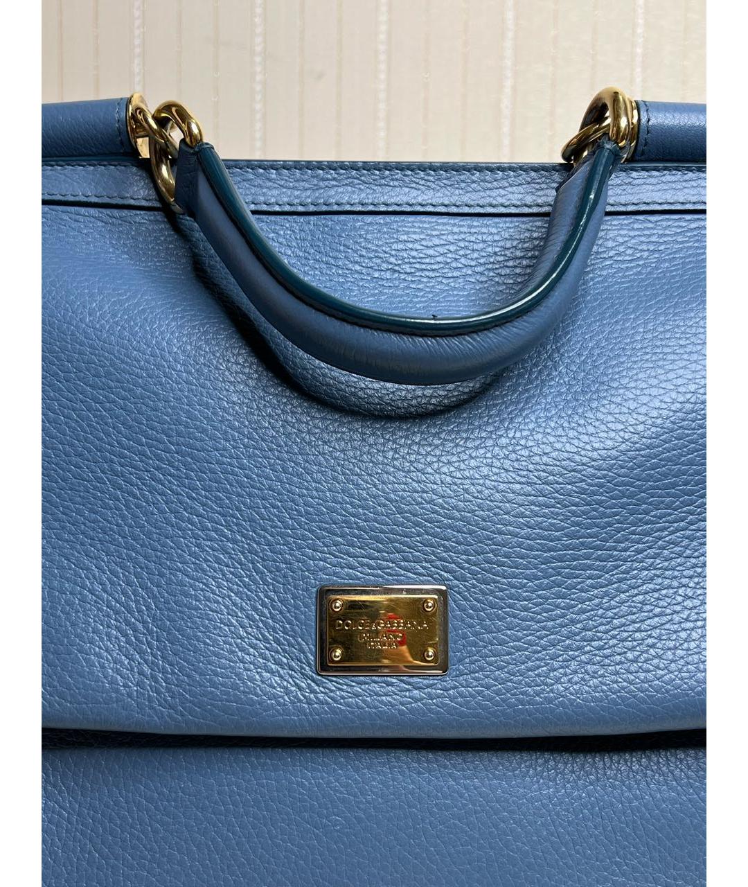DOLCE&GABBANA Голубая кожаная сумка с короткими ручками, фото 5