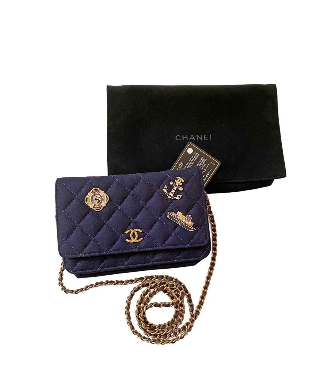 CHANEL PRE-OWNED Темно-синяя шерстяная сумка через плечо, фото 2