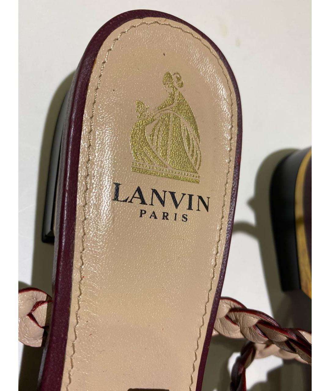 LANVIN Бордовые кожаные сандалии, фото 5