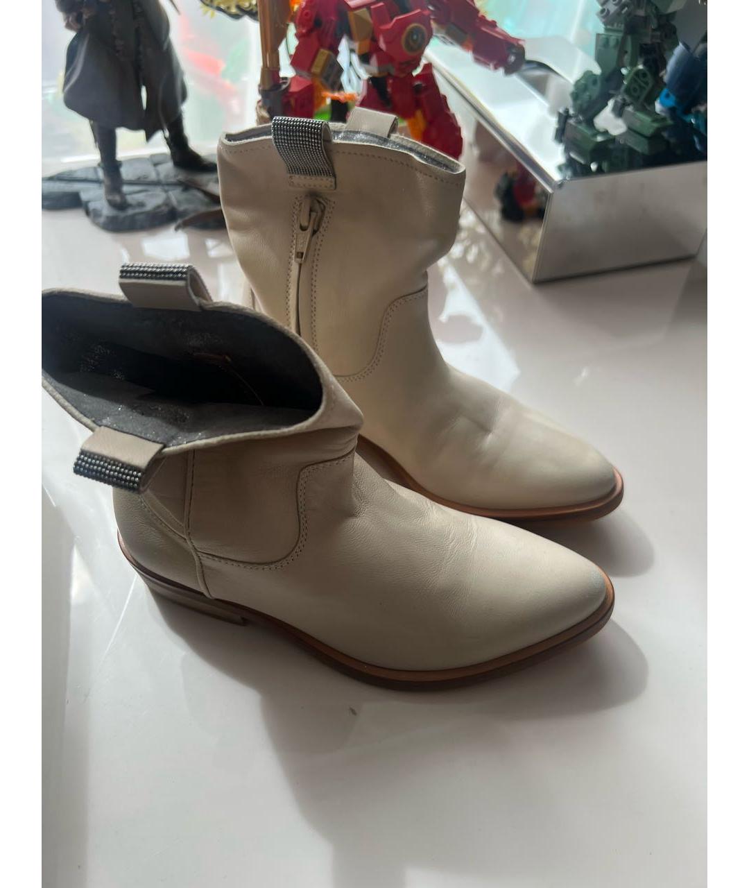 BRUNELLO CUCINELLI Бежевые кожаные ботинки, фото 3