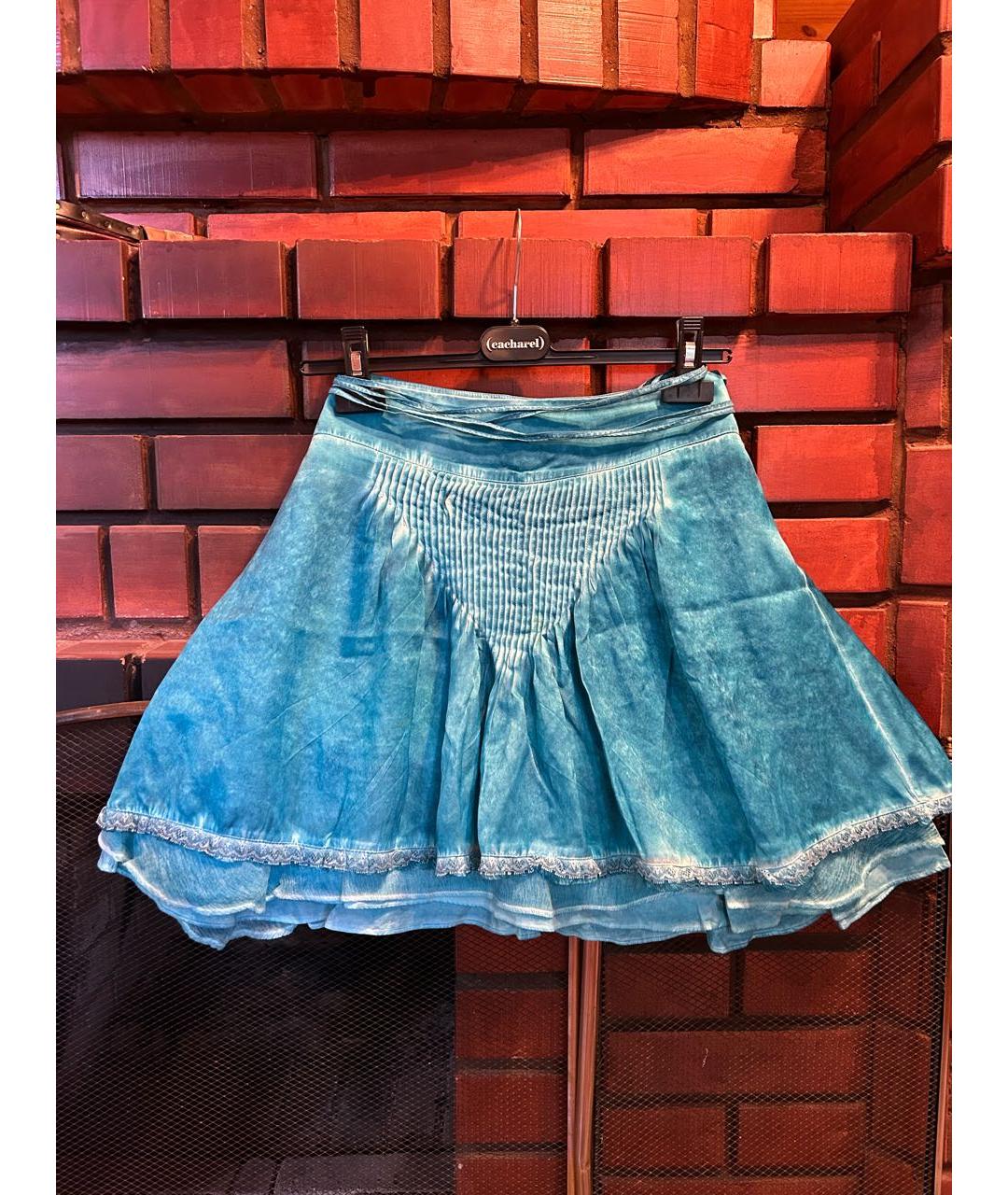 ERMANNO SCERVINO Бирюзовая шелковая юбка мини, фото 9