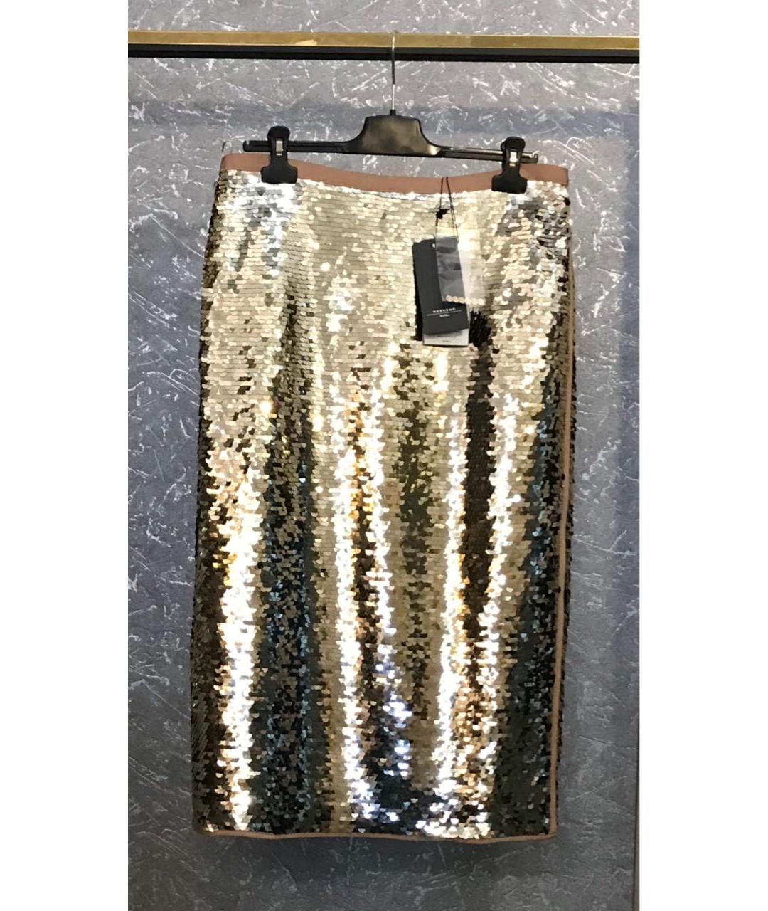 MAX MARA Золотая полиэстеровая юбка миди, фото 9