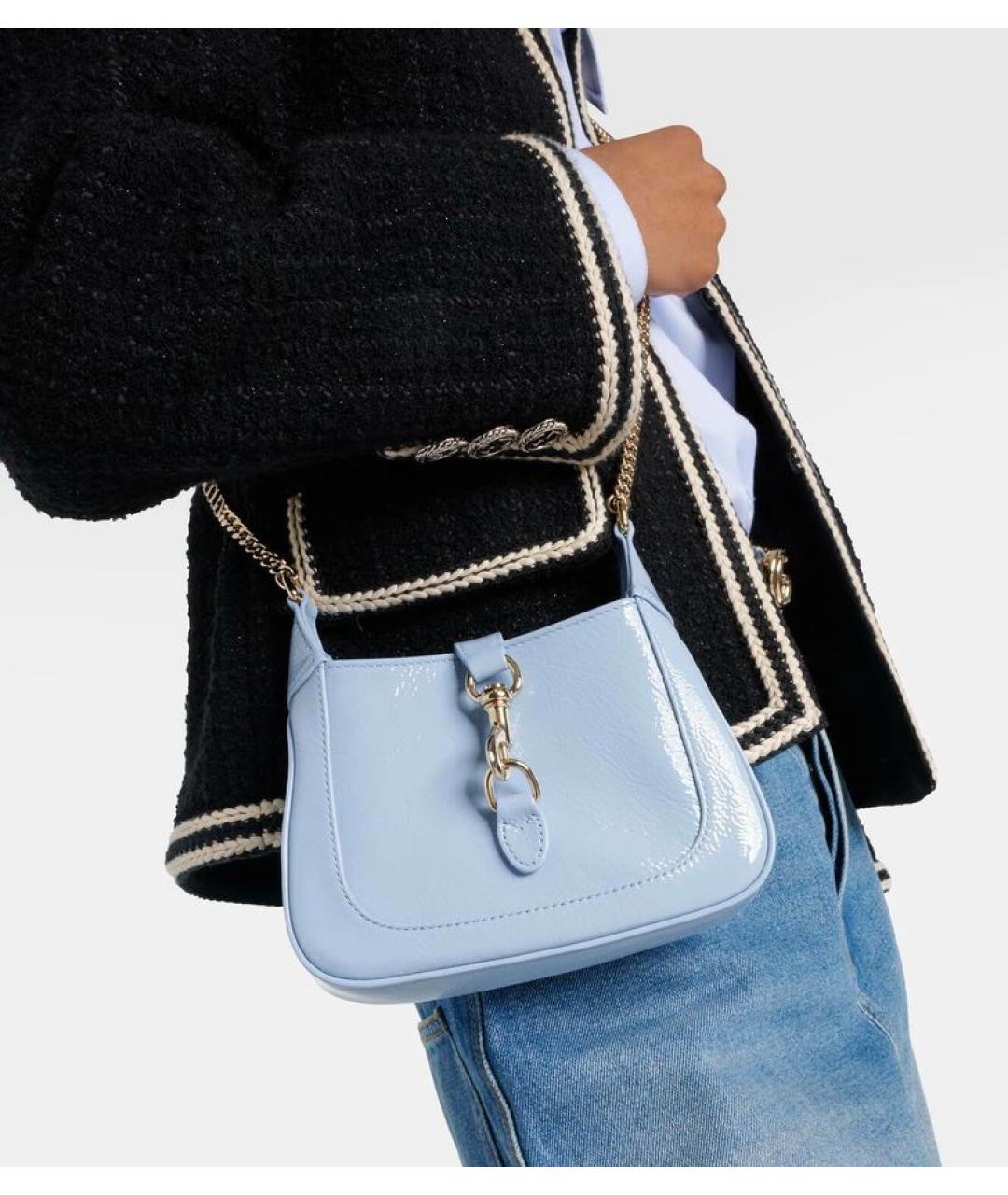 GUCCI Голубая сумка через плечо из лакированной кожи, фото 2