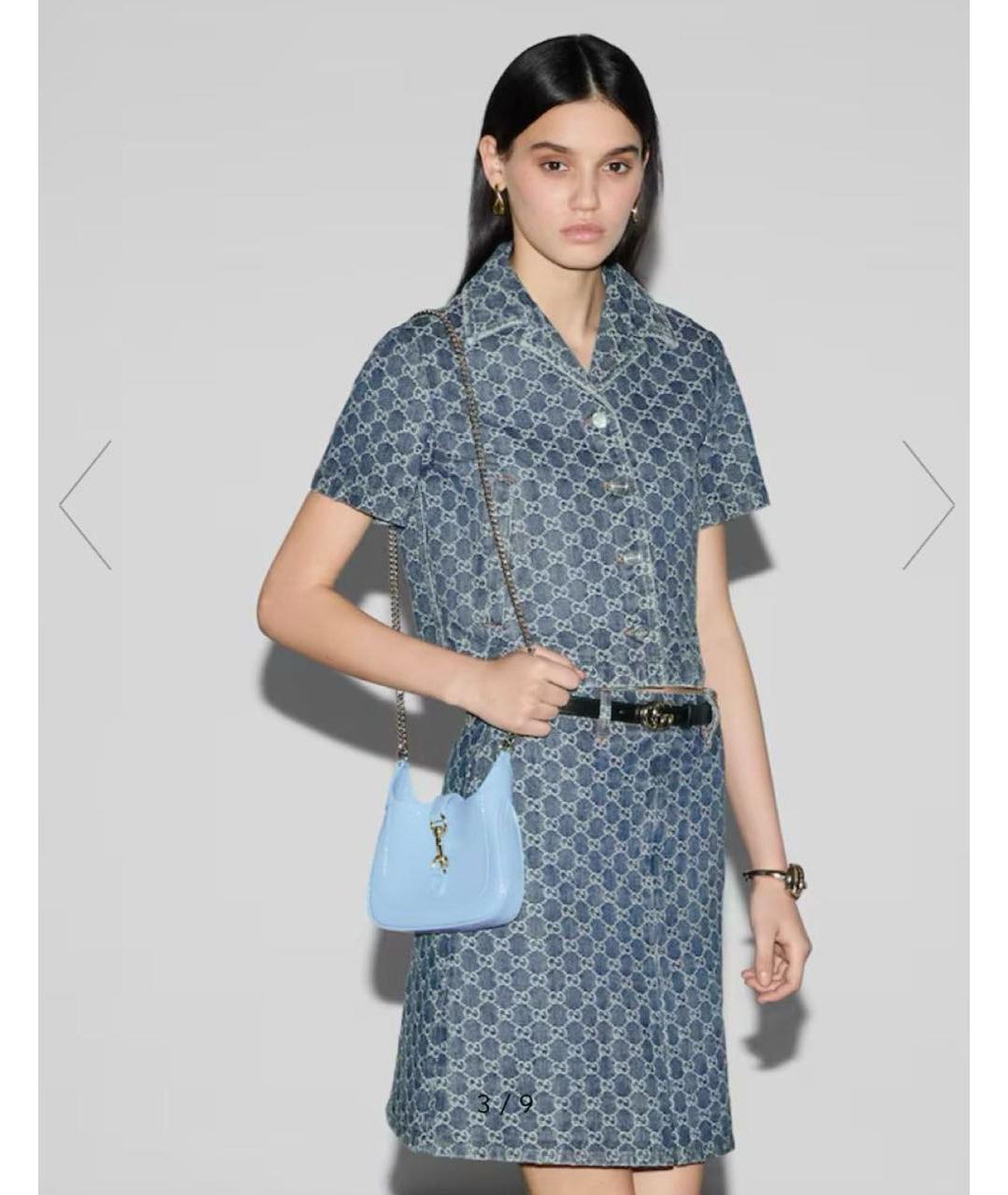 GUCCI Голубая сумка через плечо из лакированной кожи, фото 6