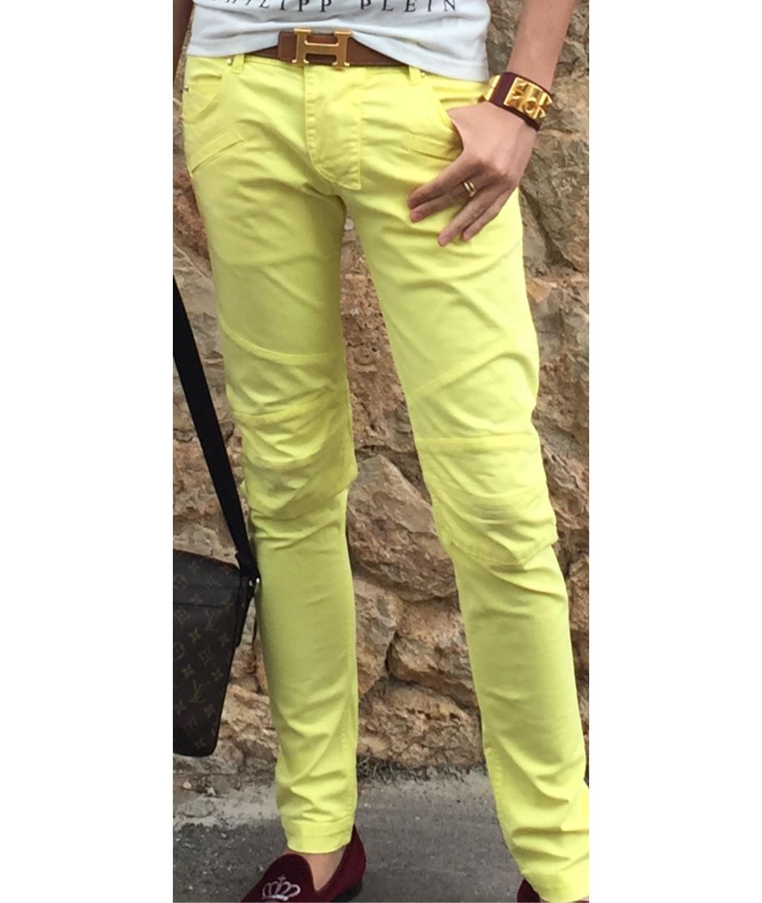 PIERRE BALMAIN Желтые хлопко-эластановые повседневные брюки, фото 5