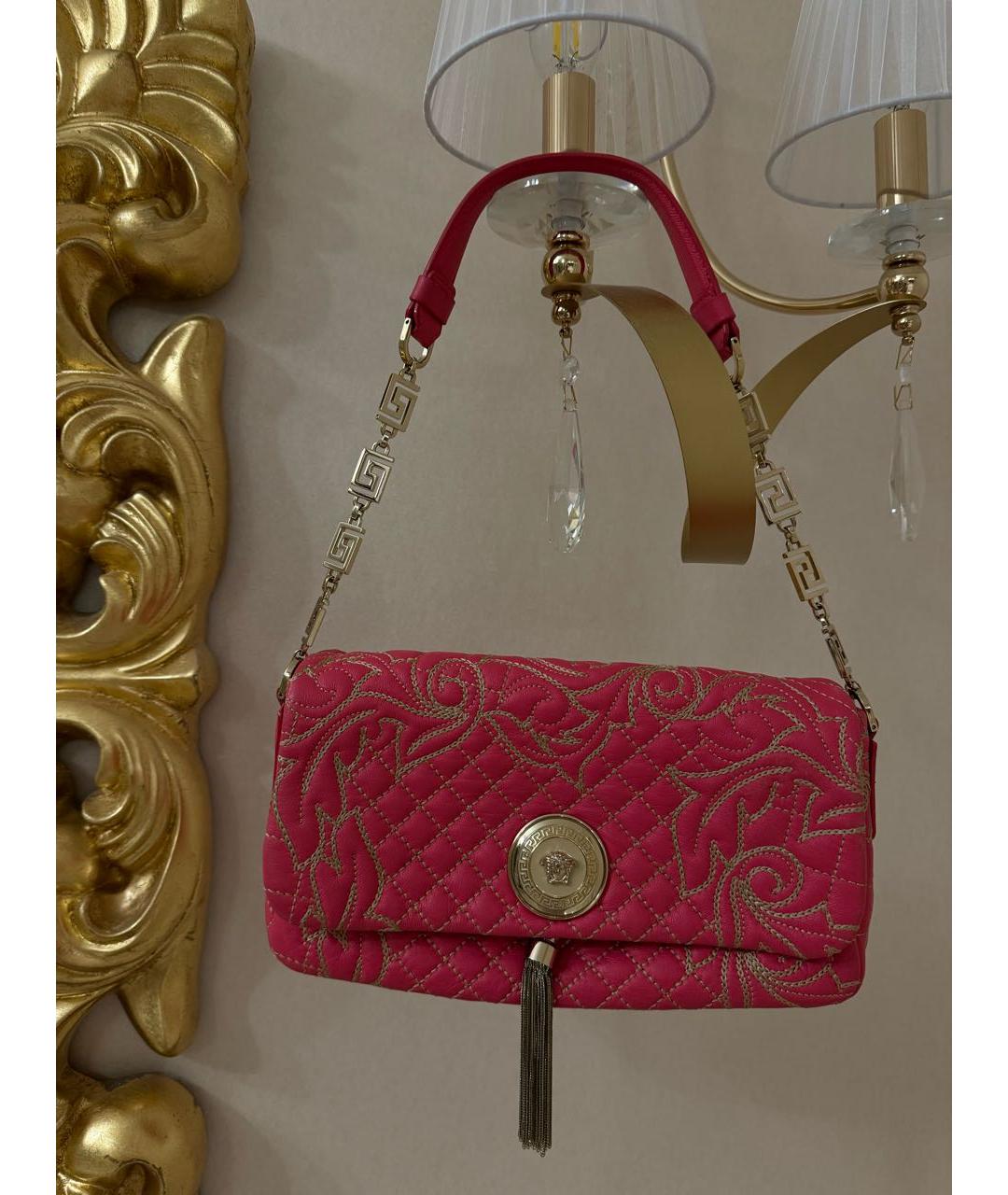 VERSACE Розовая кожаная сумка с короткими ручками, фото 9