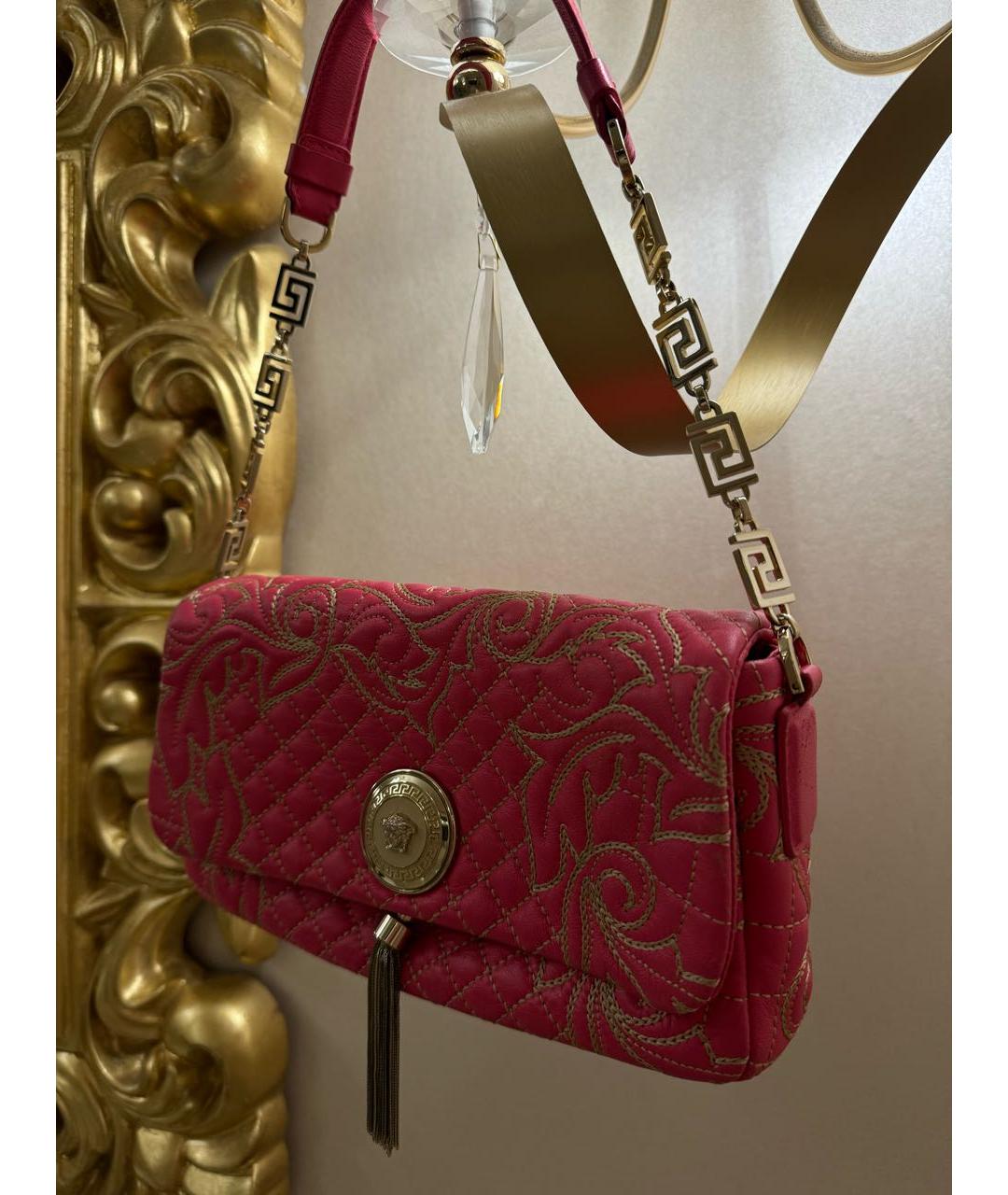 VERSACE Розовая кожаная сумка с короткими ручками, фото 2