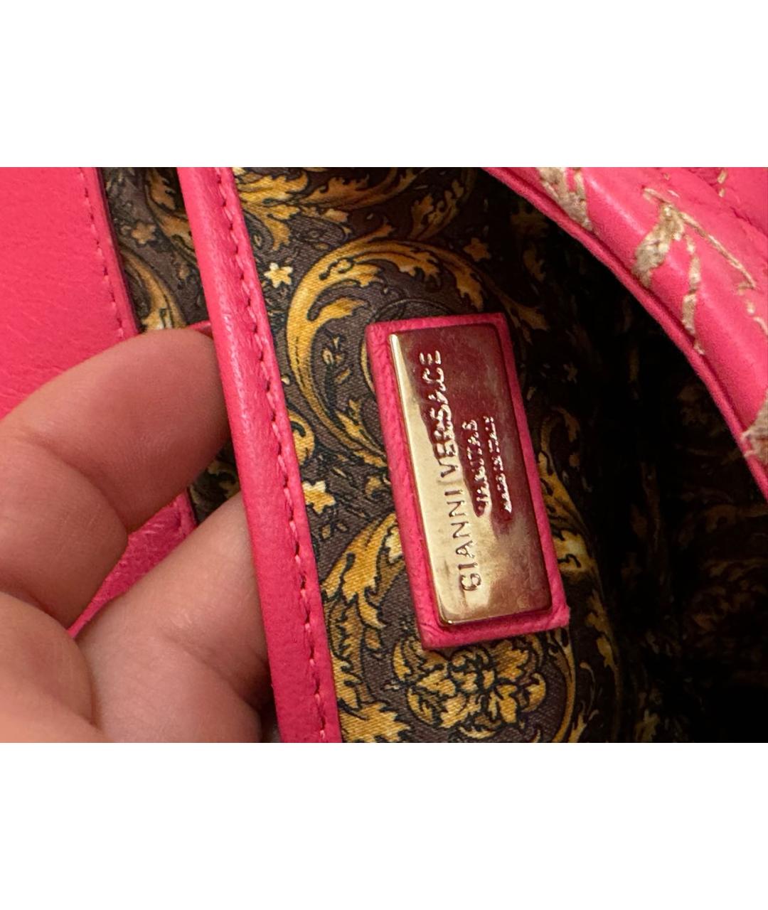 VERSACE Розовая кожаная сумка с короткими ручками, фото 5