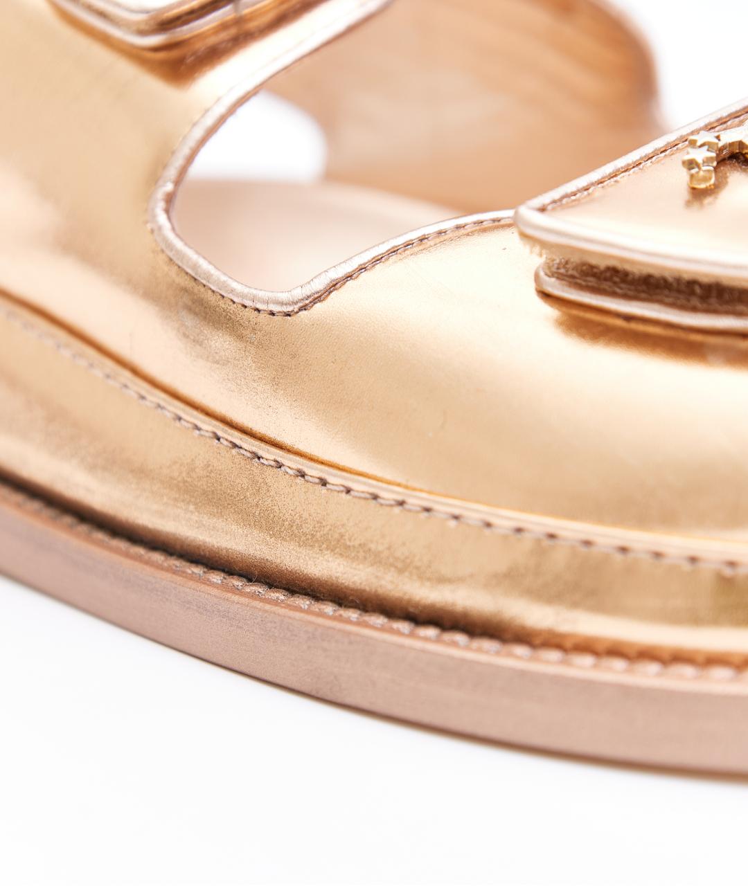 CHANEL Золотые кожаные сандалии, фото 9
