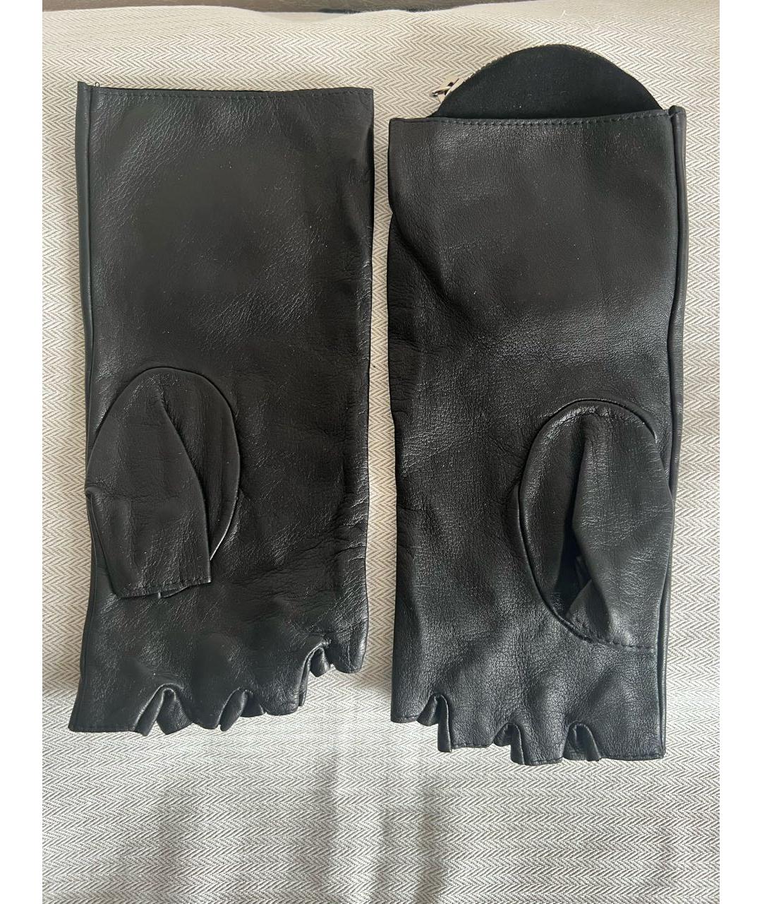 CHANEL PRE-OWNED Черные кожаные митенки, фото 2