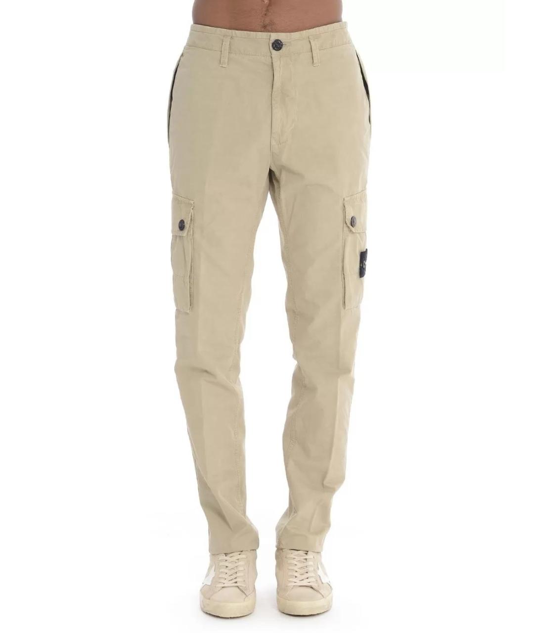 STONE ISLAND Бежевые хлопковые брюки чинос, фото 10