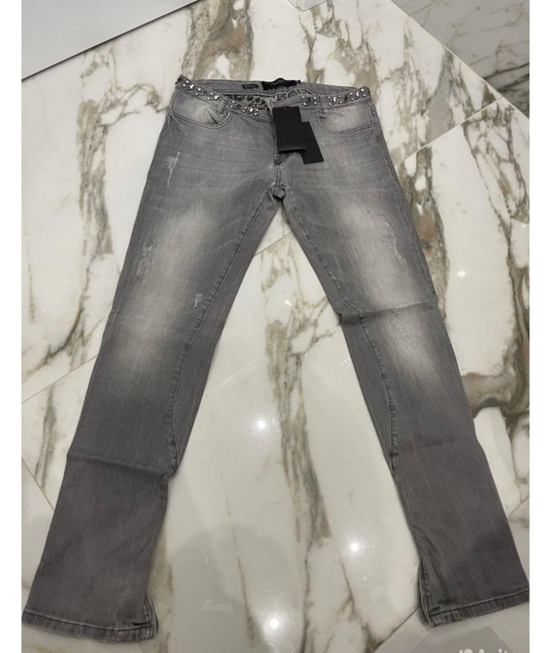 PHILIPP PLEIN Серые хлопко-эластановые прямые джинсы, фото 6