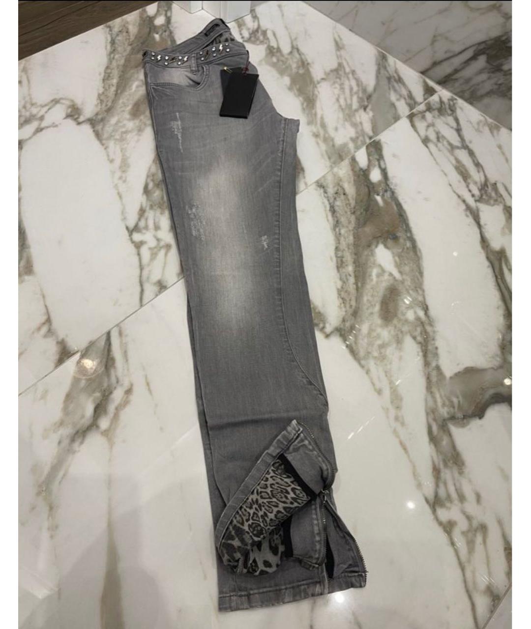 PHILIPP PLEIN Серые хлопко-эластановые прямые джинсы, фото 2