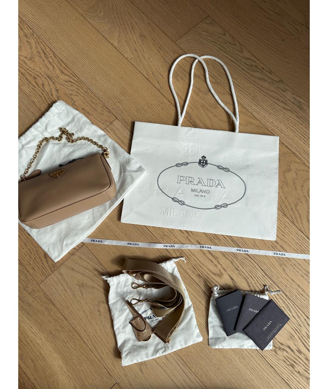 PRADA Бежевая кожаная сумка с короткими ручками, фото 8