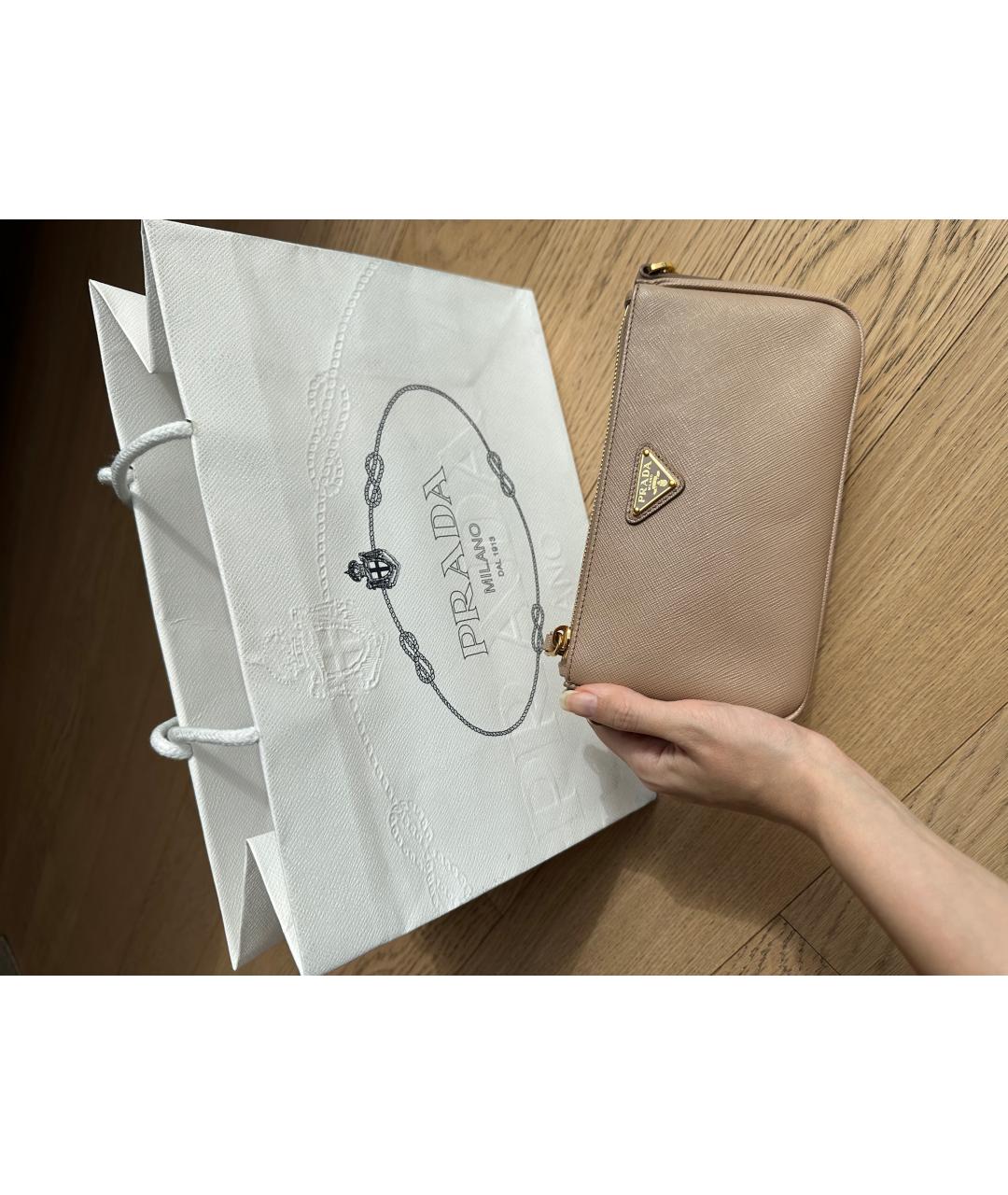 PRADA Бежевая кожаная сумка с короткими ручками, фото 5