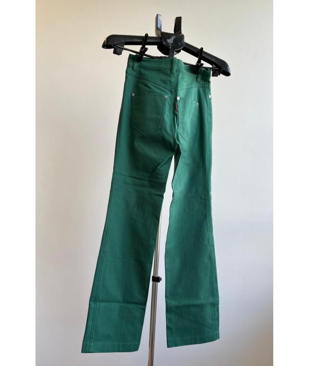 LOUIS VUITTON Зеленые хлопко-эластановые прямые брюки, фото 2