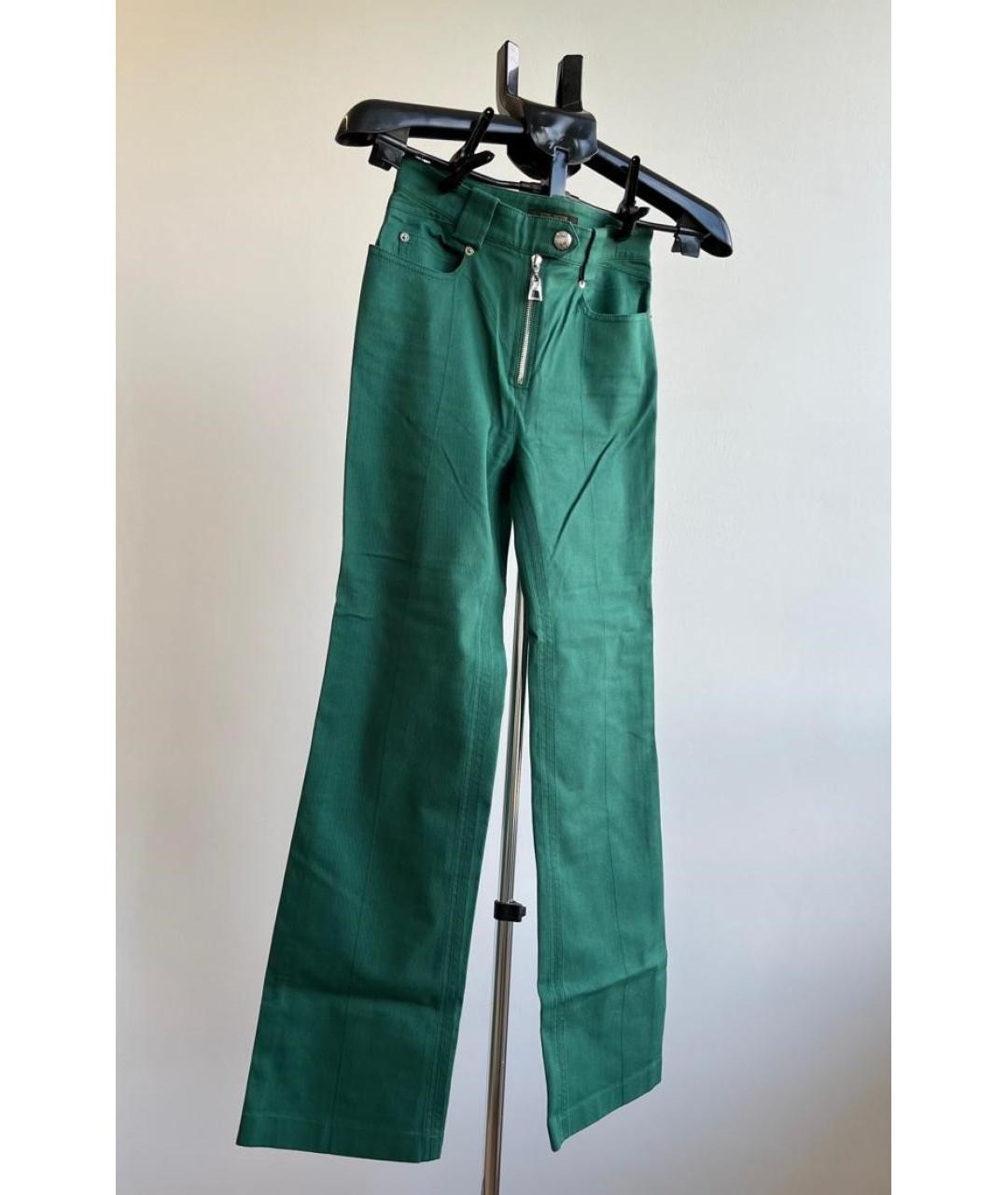 LOUIS VUITTON Зеленые хлопко-эластановые прямые брюки, фото 6