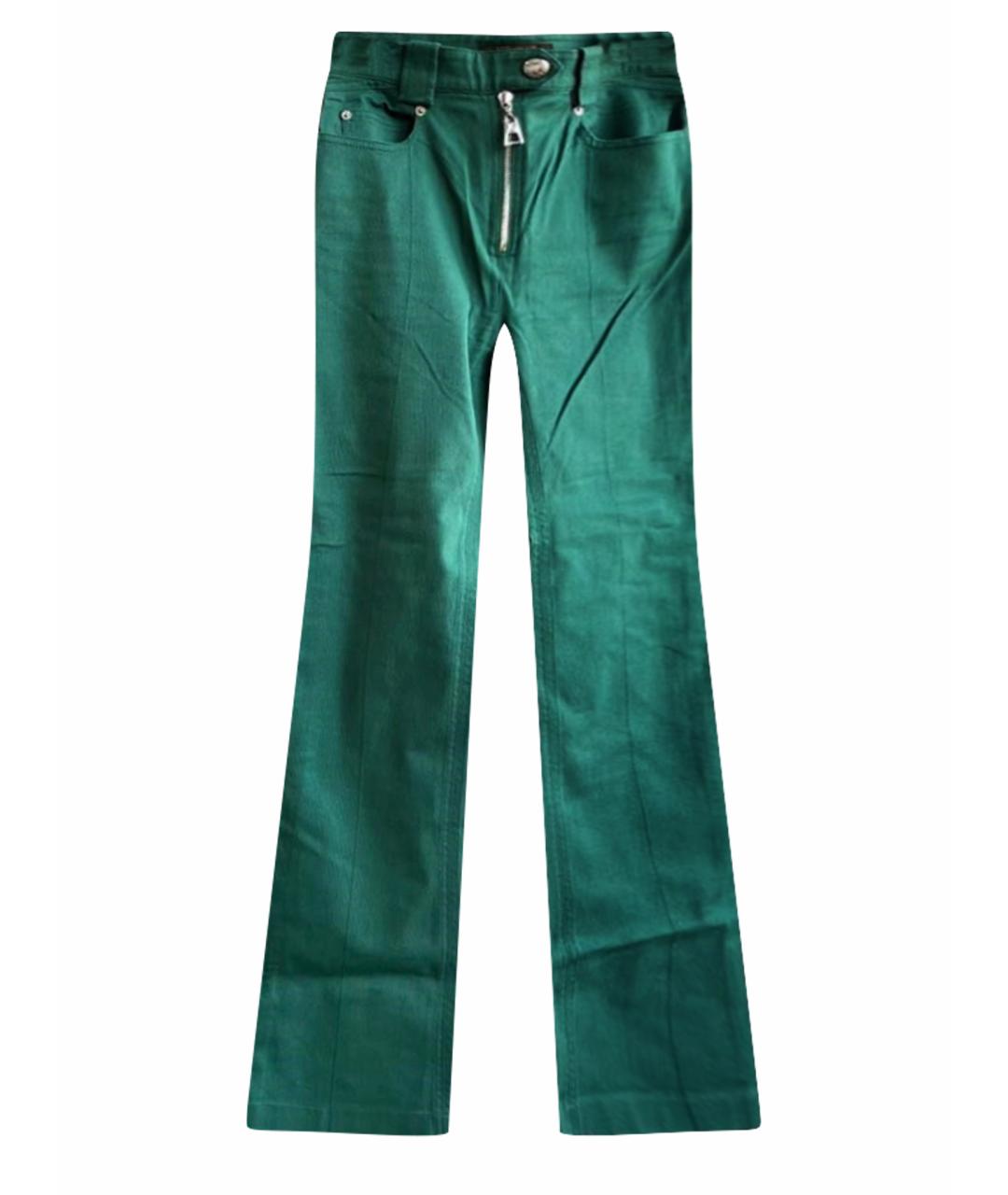 LOUIS VUITTON Зеленые хлопко-эластановые прямые брюки, фото 1