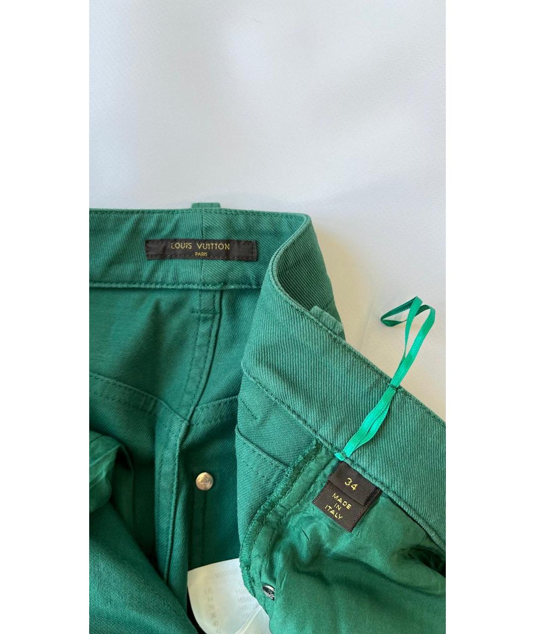 LOUIS VUITTON Зеленые хлопко-эластановые прямые брюки, фото 4