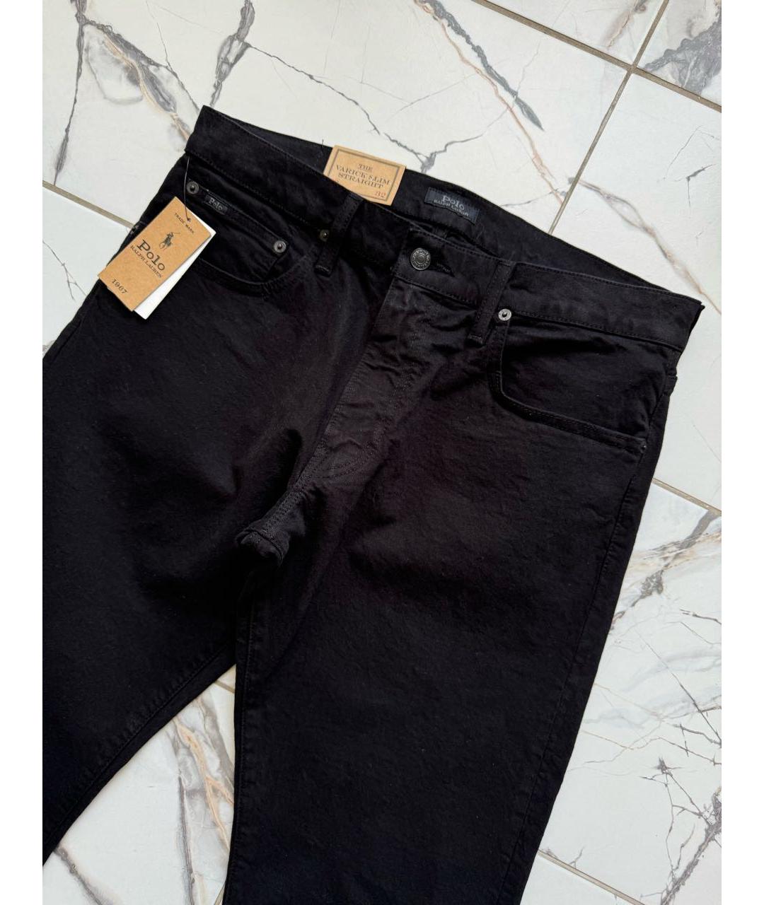 POLO RALPH LAUREN Черные хлопко-эластановые прямые джинсы, фото 2