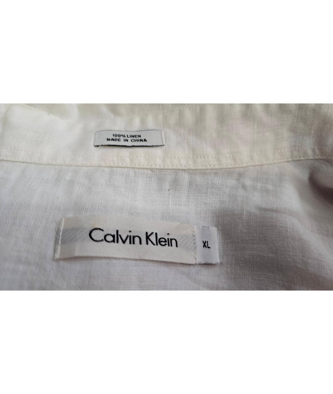 CALVIN KLEIN Белая льняная кэжуал рубашка, фото 4