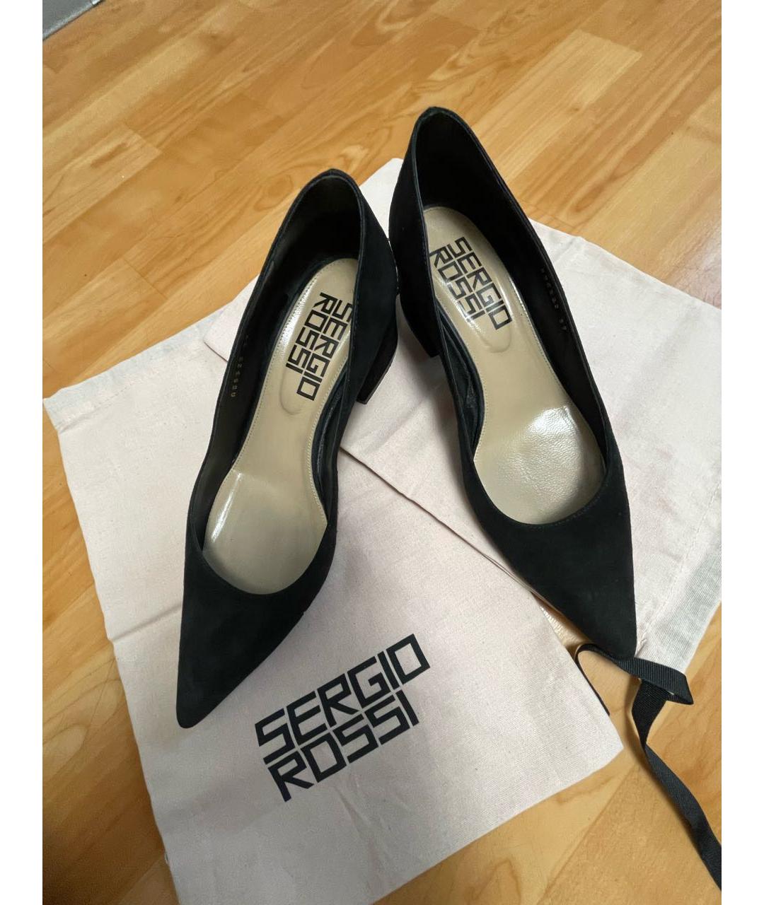 SERGIO ROSSI Черные замшевые лодочки на низком каблуке, фото 2