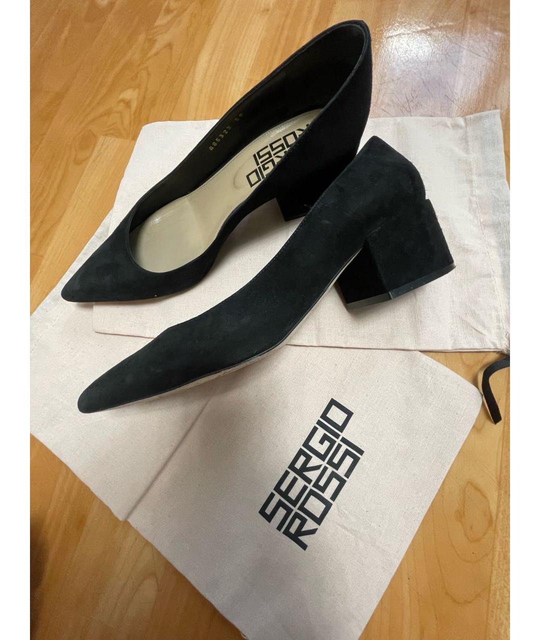 SERGIO ROSSI Черные замшевые лодочки на низком каблуке, фото 3