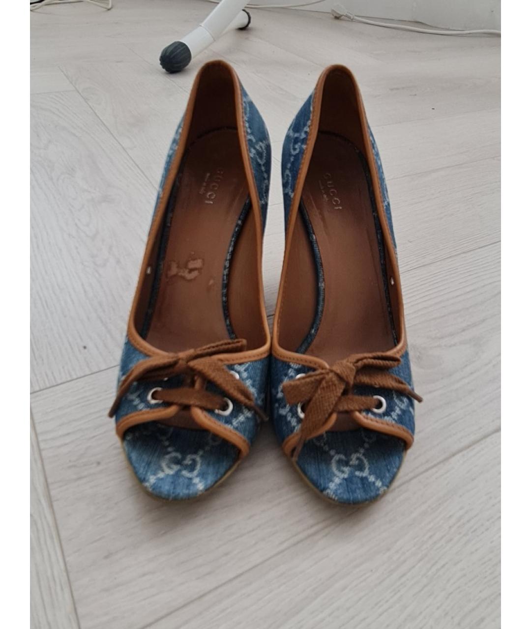 GUCCI Голубые текстильные туфли, фото 2