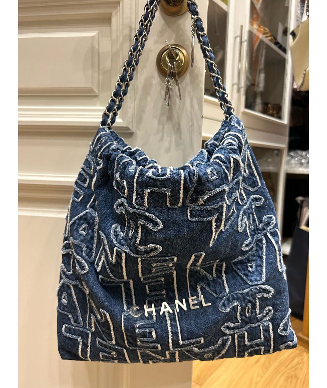 CHANEL PRE-OWNED Синяя деним сумка тоут, фото 3