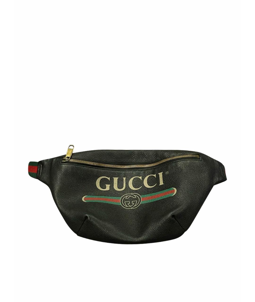 GUCCI Черная кожаная поясная сумка, фото 1