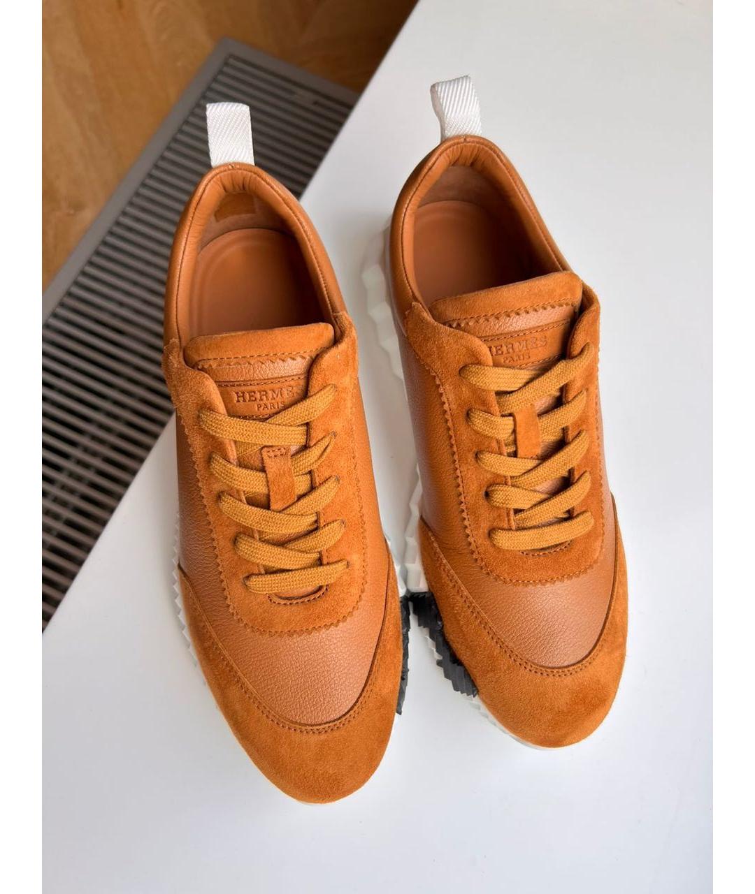HERMES Оранжевое кожаные кроссовки, фото 2