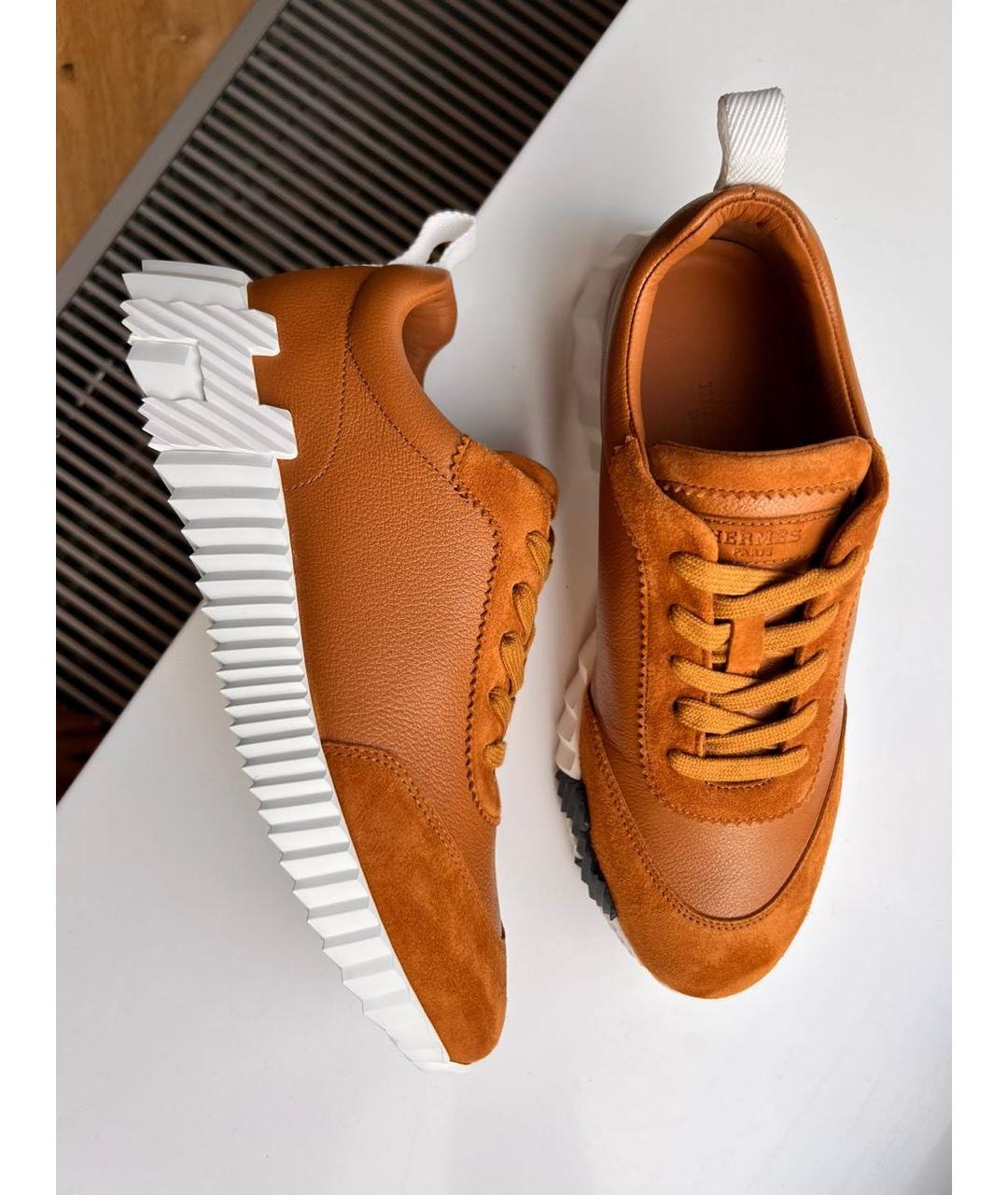 HERMES Оранжевое кожаные кроссовки, фото 5
