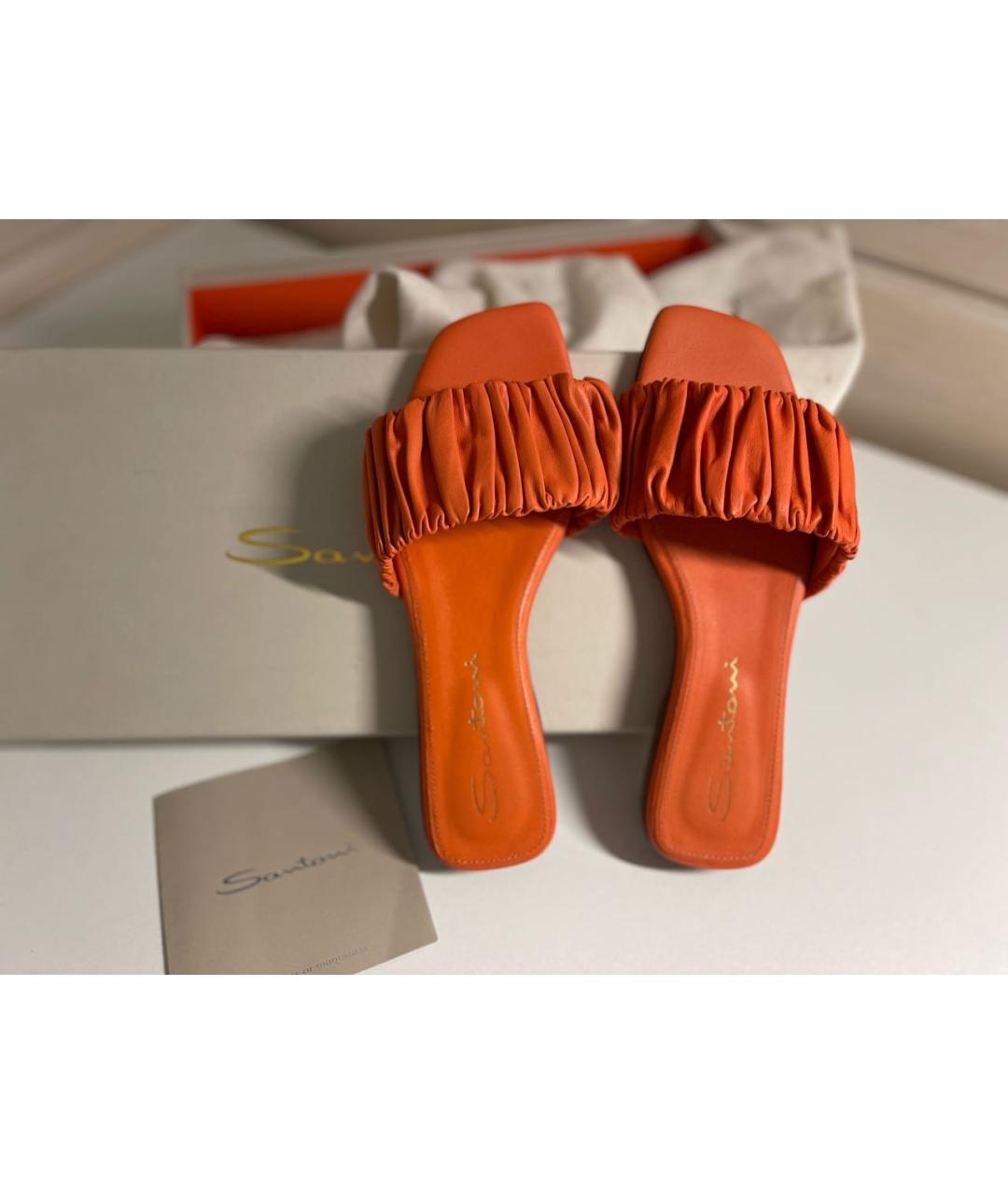 SANTONI Оранжевое кожаные шлепанцы, фото 3