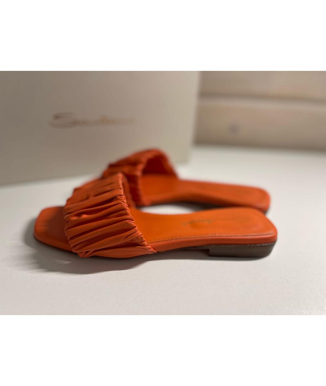 SANTONI Оранжевое кожаные шлепанцы, фото 6