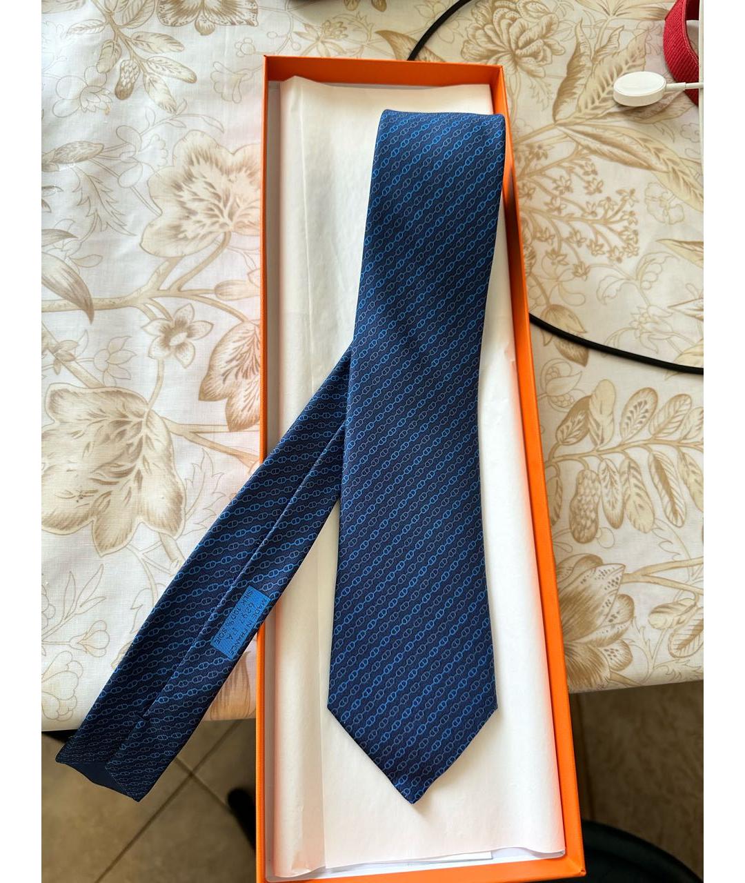 HERMES Синий шелковый галстук, фото 5