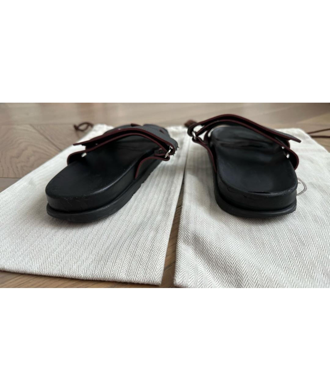 HERMES Черные кожаные сандалии, фото 3