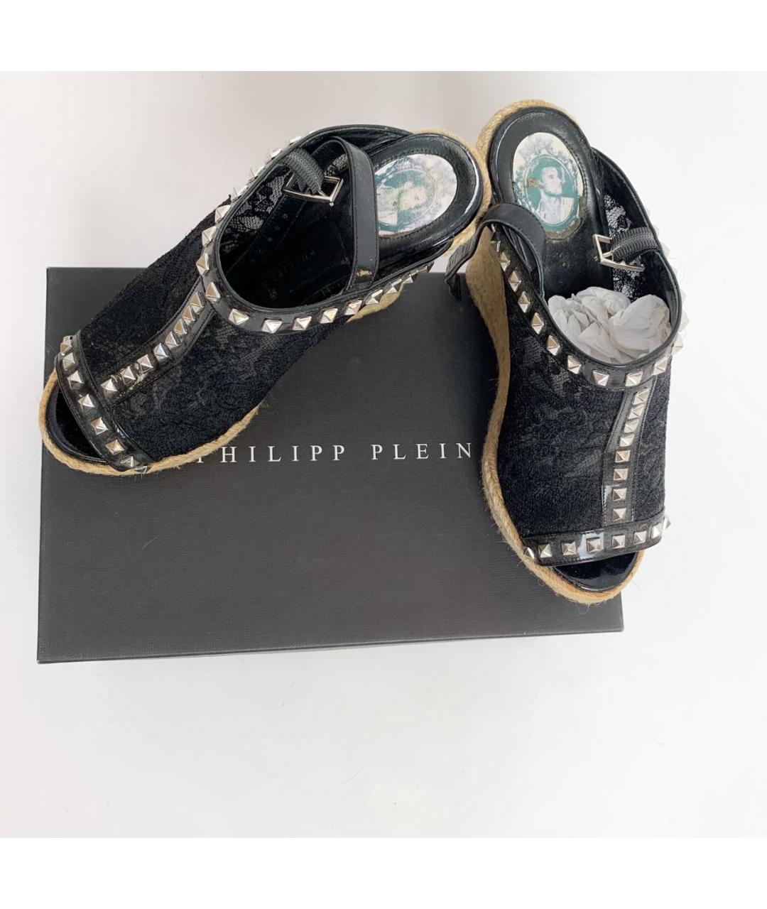 PHILIPP PLEIN Черные текстильные босоножки, фото 3