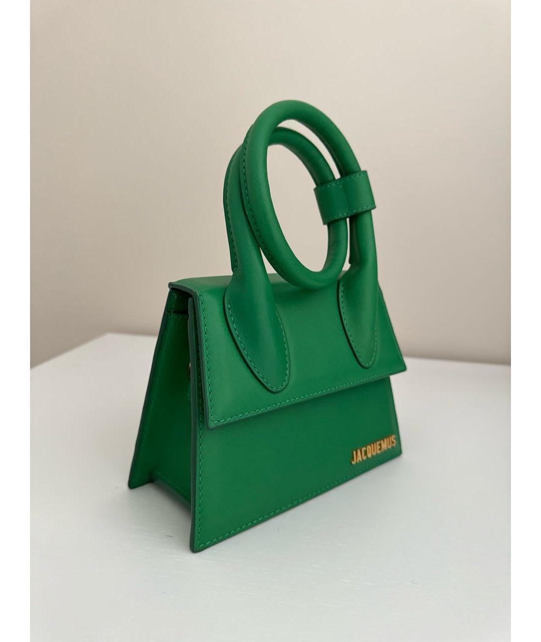JACQUEMUS Зеленая кожаная сумка с короткими ручками, фото 2