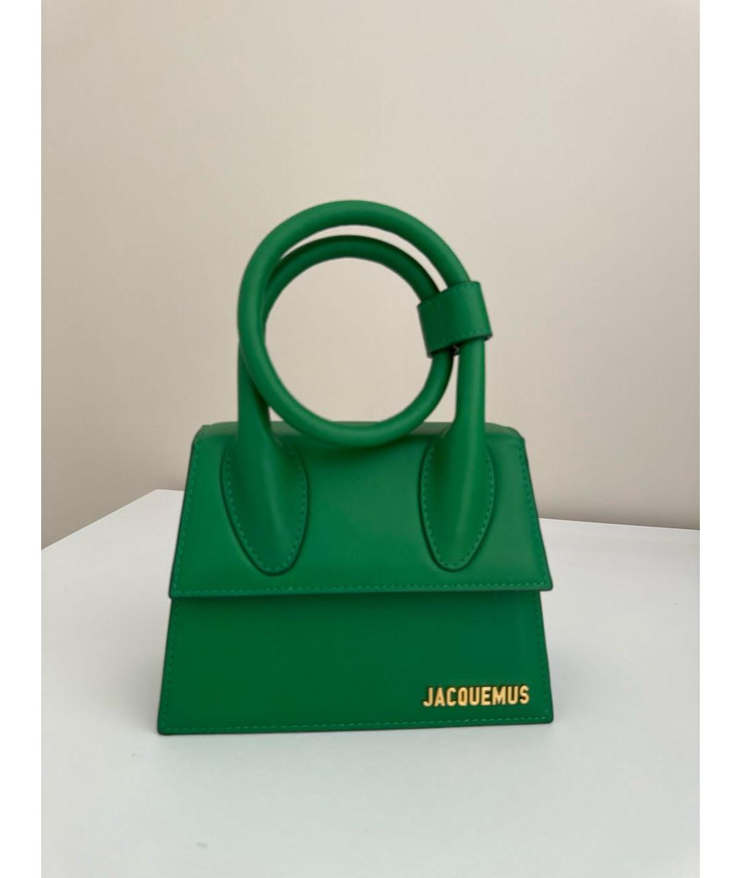 JACQUEMUS Зеленая кожаная сумка с короткими ручками, фото 5