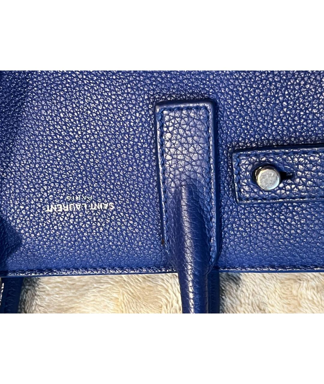 SAINT LAURENT Синяя кожаная сумка с короткими ручками, фото 4