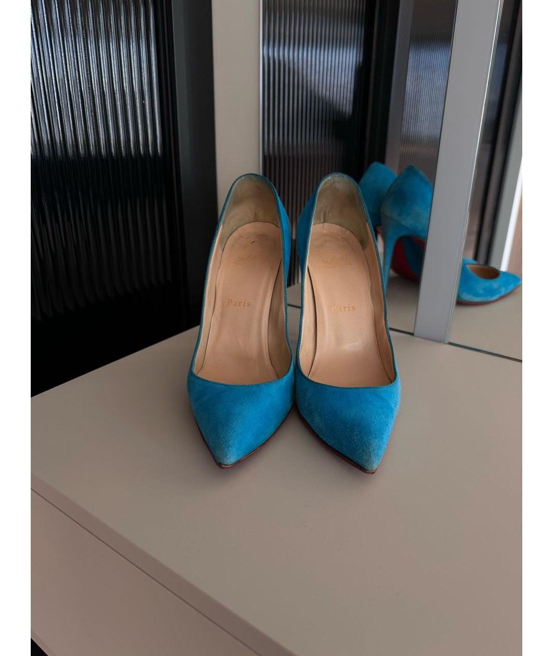 CHRISTIAN LOUBOUTIN Голубые замшевые туфли, фото 2