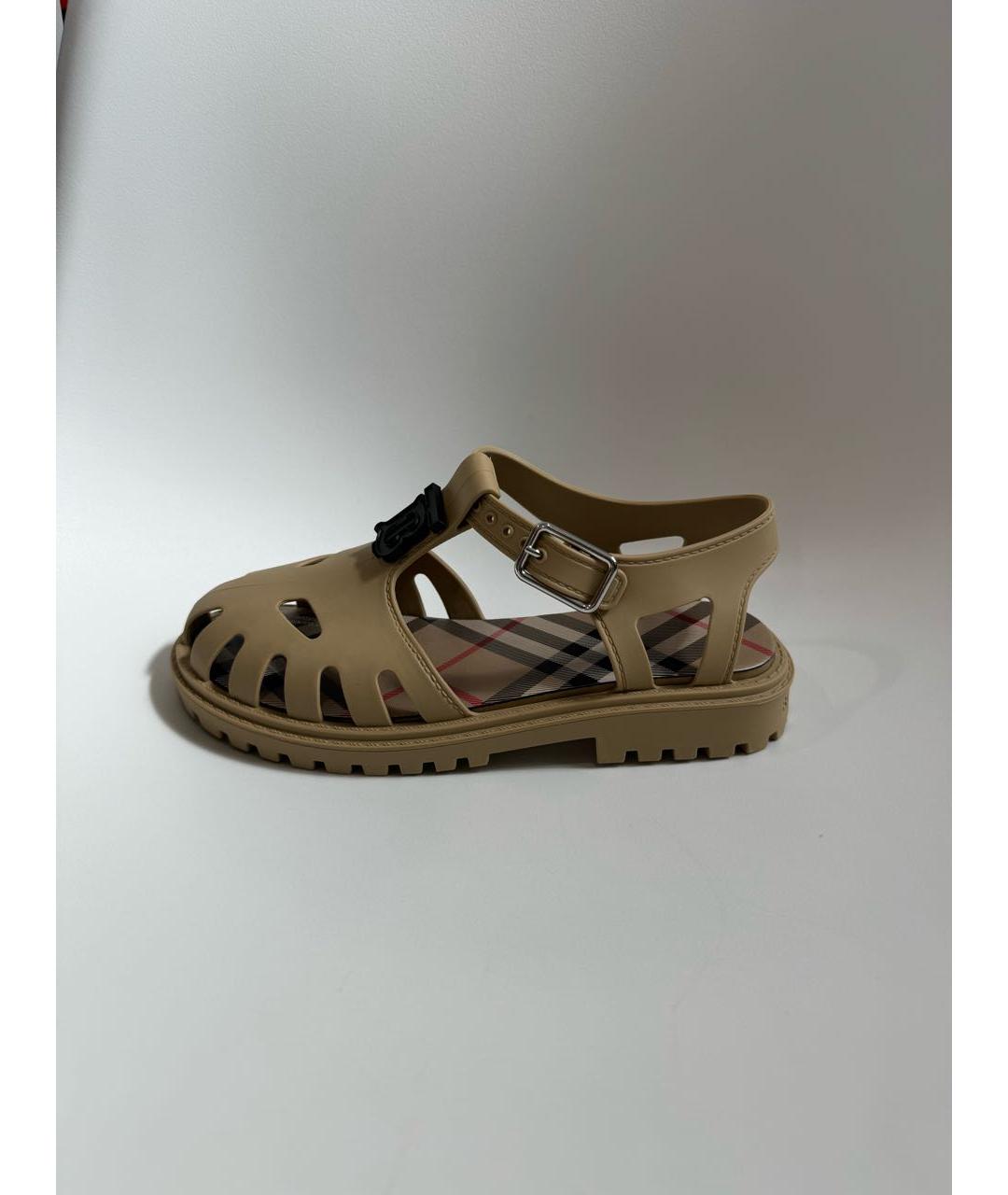 BURBERRY Бежевые резиновые сандалии и шлепанцы, фото 3