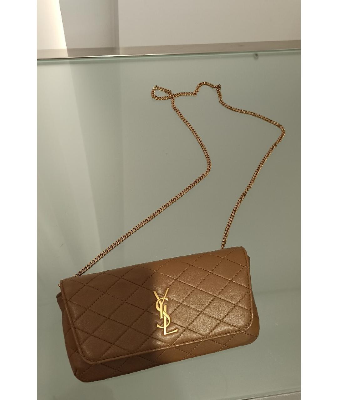 SAINT LAURENT Коричневая кожаная сумка через плечо, фото 7
