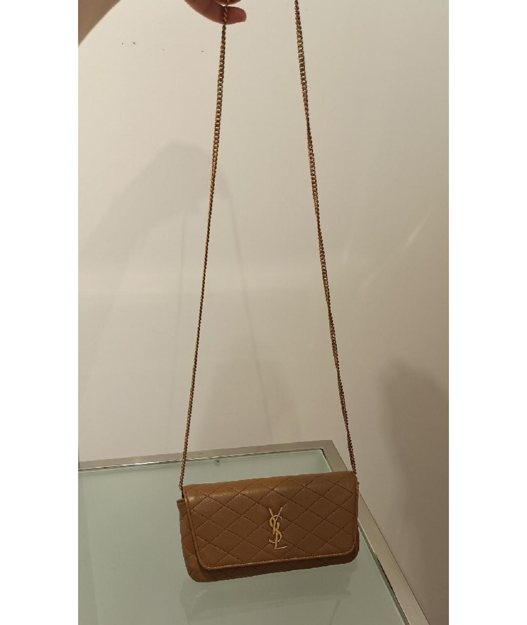 SAINT LAURENT Коричневая кожаная сумка через плечо, фото 8