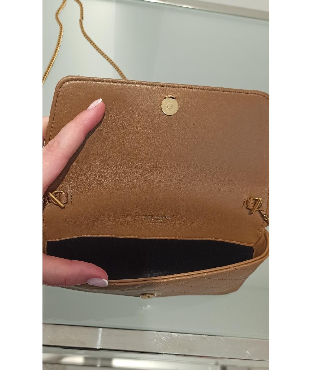 SAINT LAURENT Коричневая кожаная сумка через плечо, фото 6